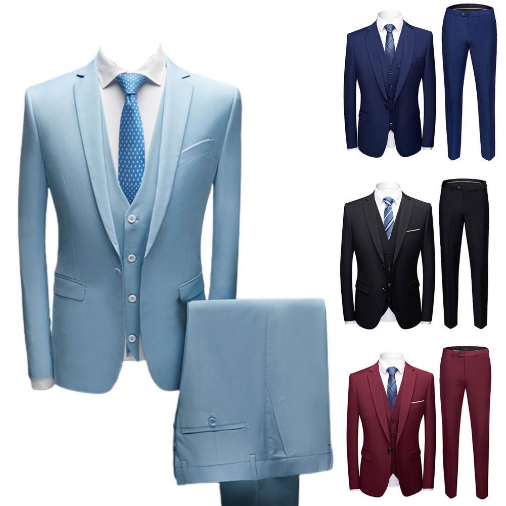 Men's Suits Blazers 1 Set Stylish Men Suit Male Blazer Vest Pants Set Pocket Slim Fit Slimming Good Touch Suit 230303