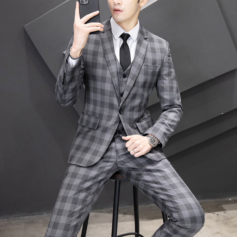 Men's Suits Blazers Blazer Vest Trousers Men's Business Professional Formal Wear Korean Version Slim Groom's Wedding Dress 3-piece Set 