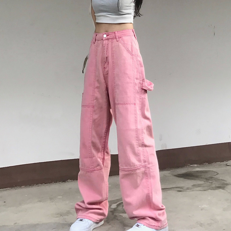 Women's Jeans Pink Jeans for Women Punk Hippie Streetwear Wide Leg Trouser Harajuku Academic Denim Pants Vintage Full Length Streetwear 230303