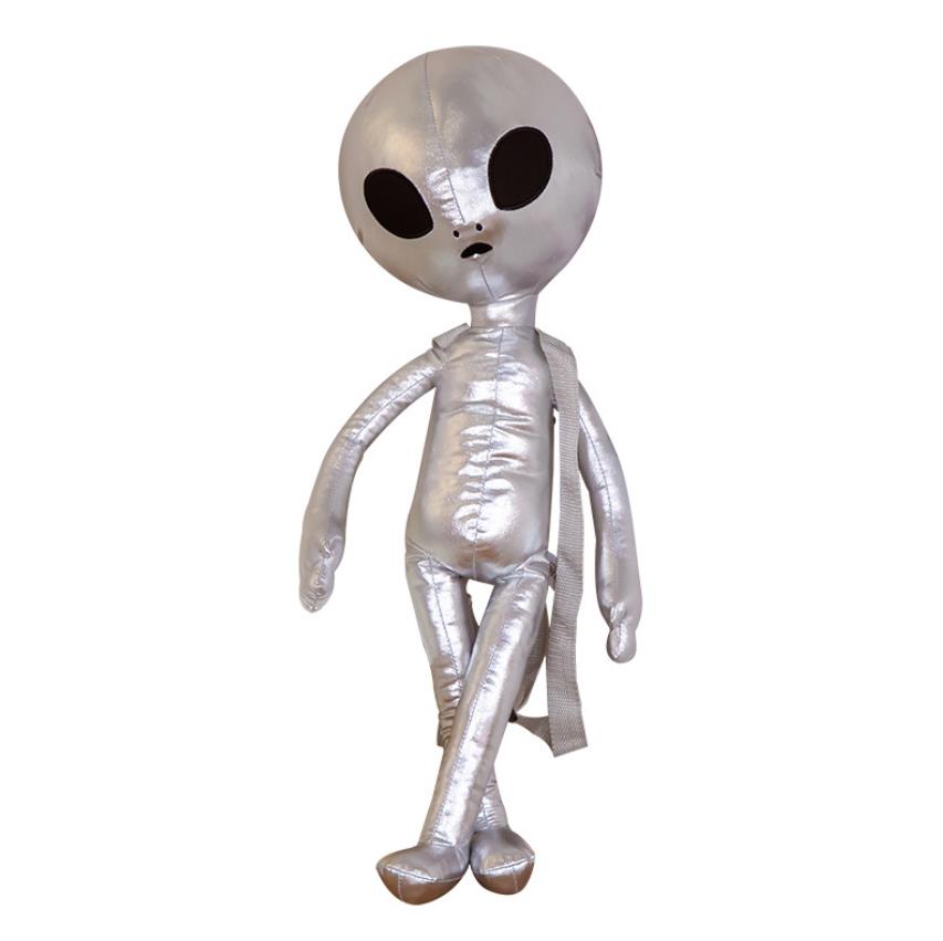 Cool Alien Backpack Holographic Rucksack Plush Stuffed Doll Toys Bag Party Favors for Kids Men Women Silver Gold 3D Pu Leather