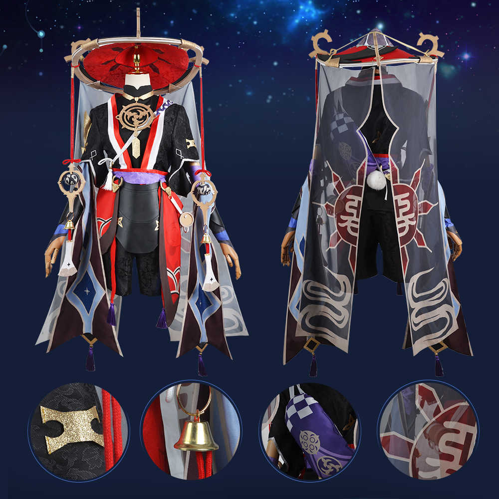 Anime Costumes Wanderer Come Uniform for Men Scaramouche Cosplay Genshin Impact Come Wig Hat Full Set Anime Halloween Genshin Cosplay Z0301