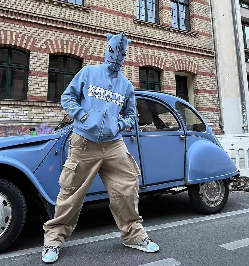 Men's Hoodies Sweatshirts Retro fire-breathing dragon anime embroidery oversized hoodie men's autumn and winter Y2K streetwear Harajuku zipp