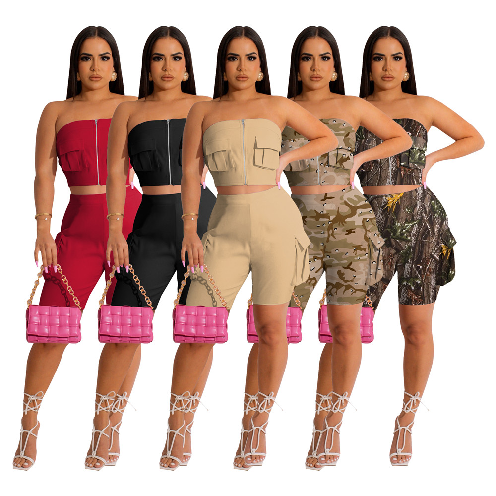 2023 Designer Summer Outfits Women Tracksuits Two Piece Sets Camouflage Sweatsuits Strapless Top and Cargo Short Pants Casual Sportswear Bulk Wholesale 9393, Mix color
2023 Designer Summer Outfits Women Tracksuits Two Piece Sets Camouflage Sweatsuits Strapless Top and Cargo Short Pants Casual Sportswear Bulk Wholesale 9393, Mix color