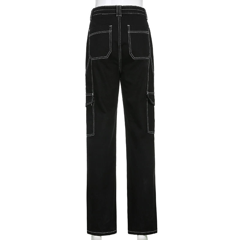 Women's Jeans Biyaby Harajuku Pockets Patchwork Baggy Jeans Women Autumn Black Wide Leg Denim Trousers Woman Streetwear Loose Cargo Pants 230303