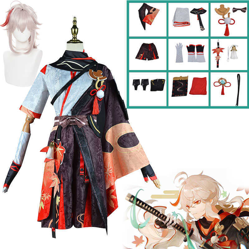 Anime Costumes Genshin Impact Kaedehara Kazuha Cosplay Come Halloween Carnival Samurai Come Wig Red Glasses Z0301