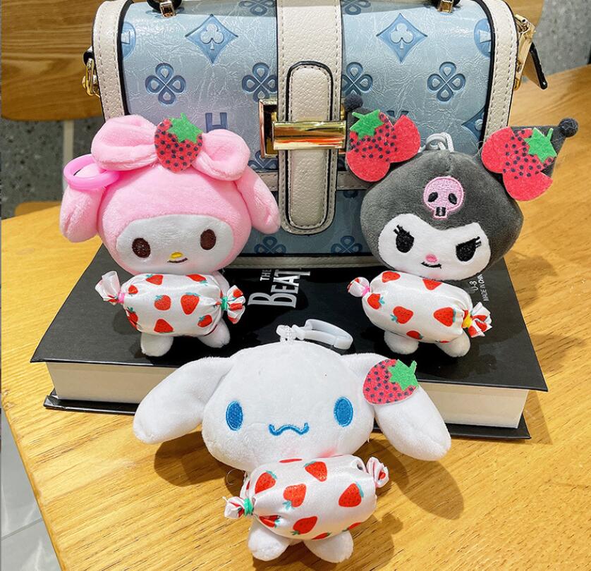 INS Cute Cinnamoroll Kuromi Plush Keychain Jewelry Schoolbag Backpack Ornament Hanger Kids Toy Gifts About 12cm