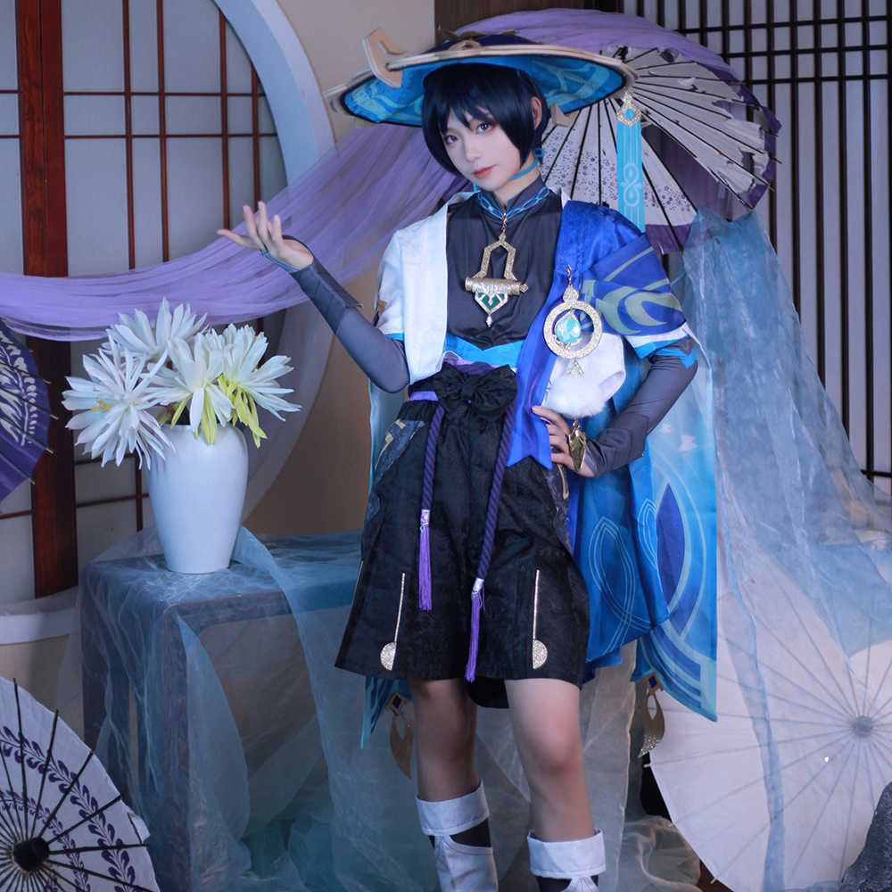 Anime Costumes Wanderer Come Uniform for Men Scaramouche Cosplay Genshin Impact Come Wig Hat Full Set Anime Halloween Genshin Cosplay Z0301