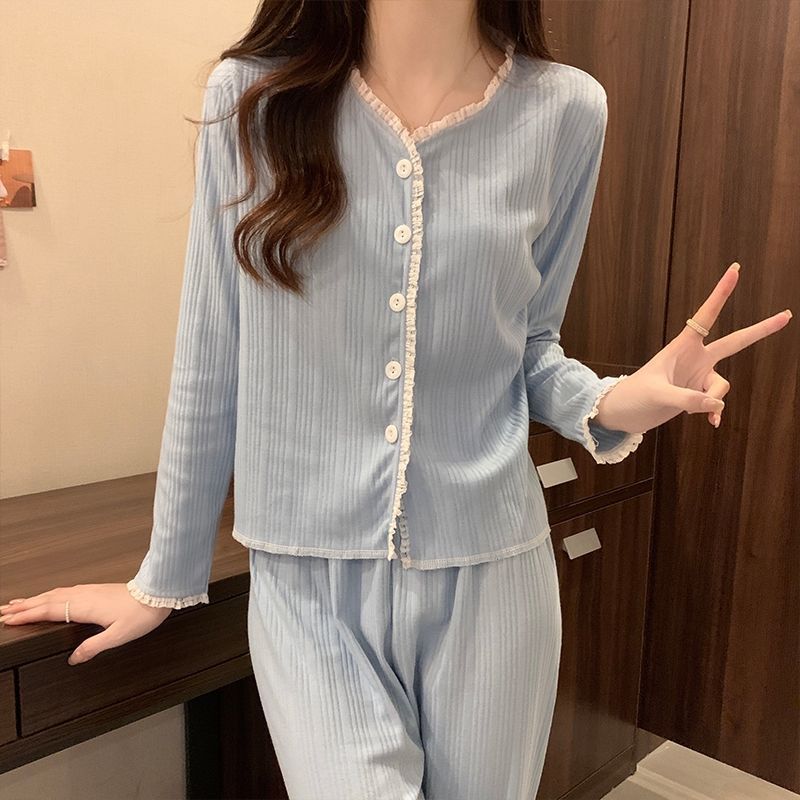 Women's Sleepwear Pajama Sets Women Autumn Daily Sleepwear Home Soft Floral Ins Korean Fashion Sweet Girls Lovely Students O-neck Casual Simple 2