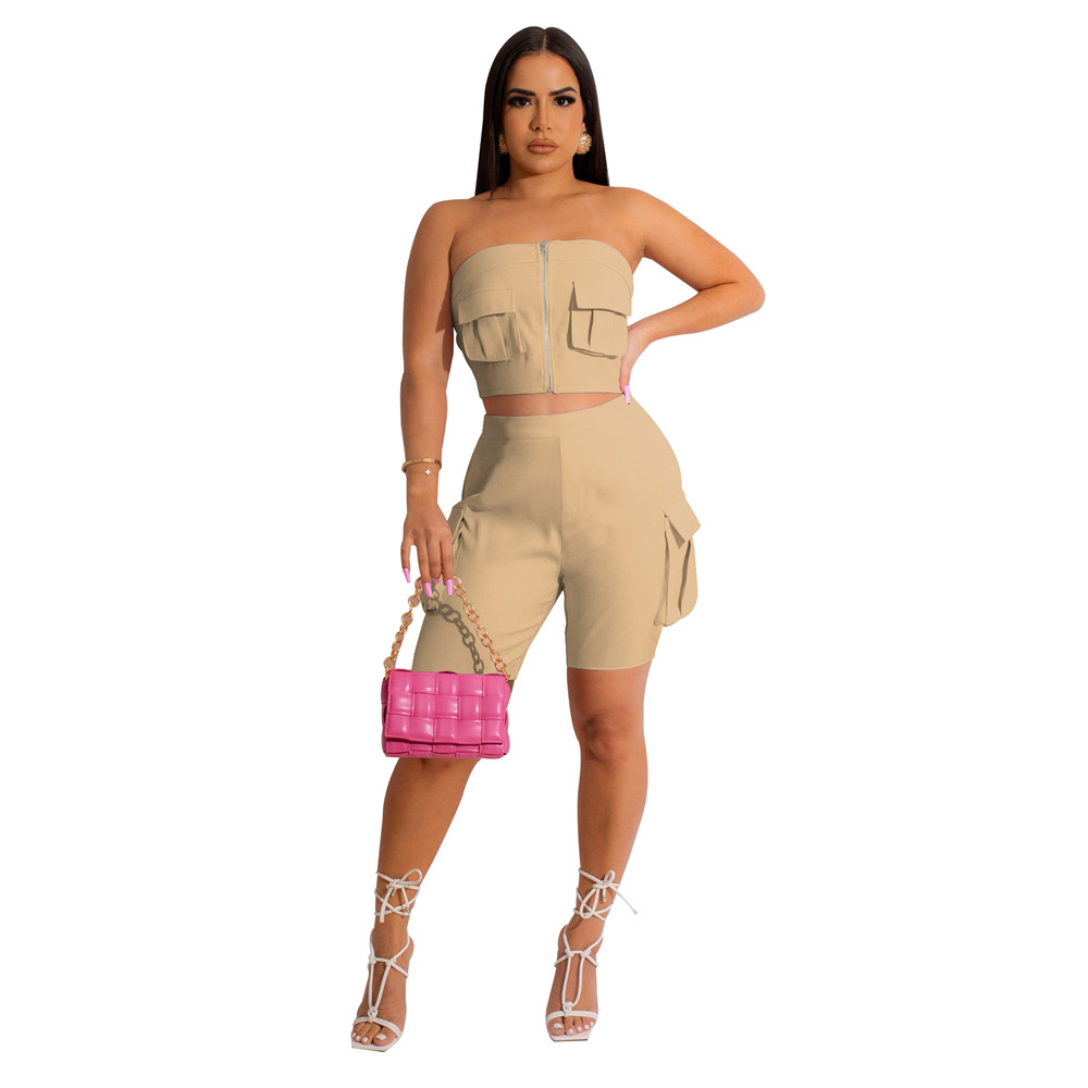 2023 Designer Summer Outfits Women Tracksuits Two Piece Sets Camouflage Sweatsuits Strapless Top and Cargo Short Pants Casual Sportswear Bulk Wholesal