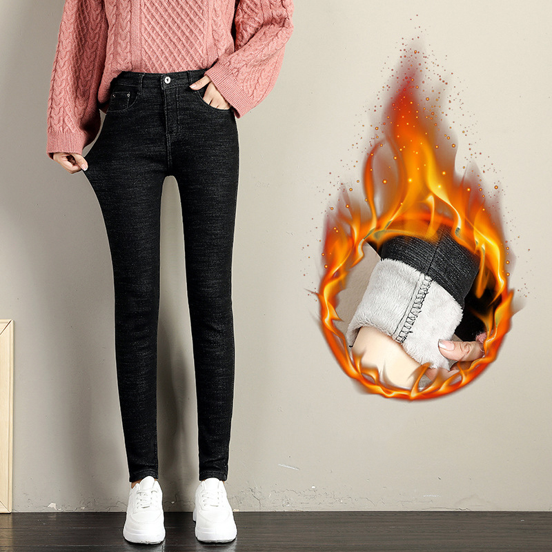 Women's Jeans Jeans Pencil Pants Female Denim Thick Winter Women's Pants Fashion Slim Fit Stretch High Waist Casual Velvet Ladies Pantalones