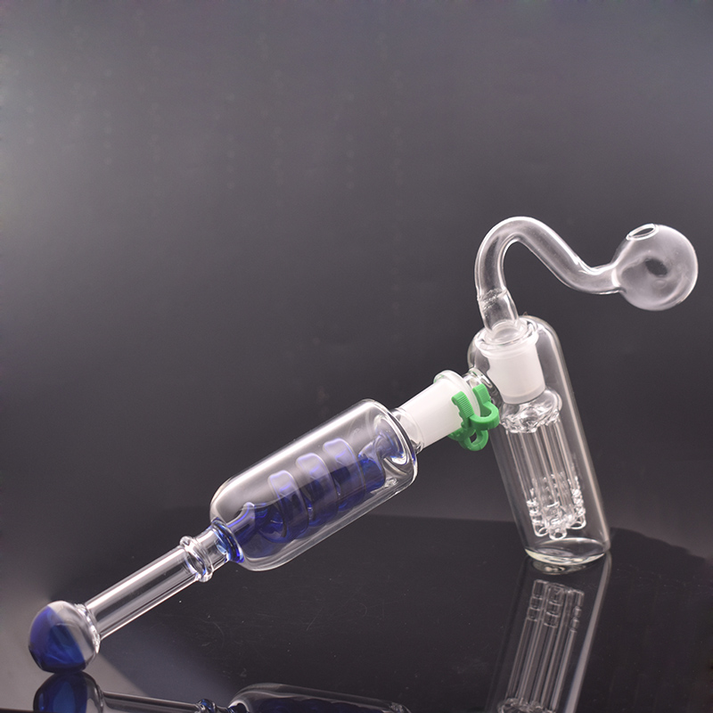 14mm Female Glass Oil Burner Bong Bubbler Water Bong Hammer 6 Arm Per Percolator Balancer Hand Glass Pipe with Male Oil Burner Pipes and Dry Herb Bowl 1pcs