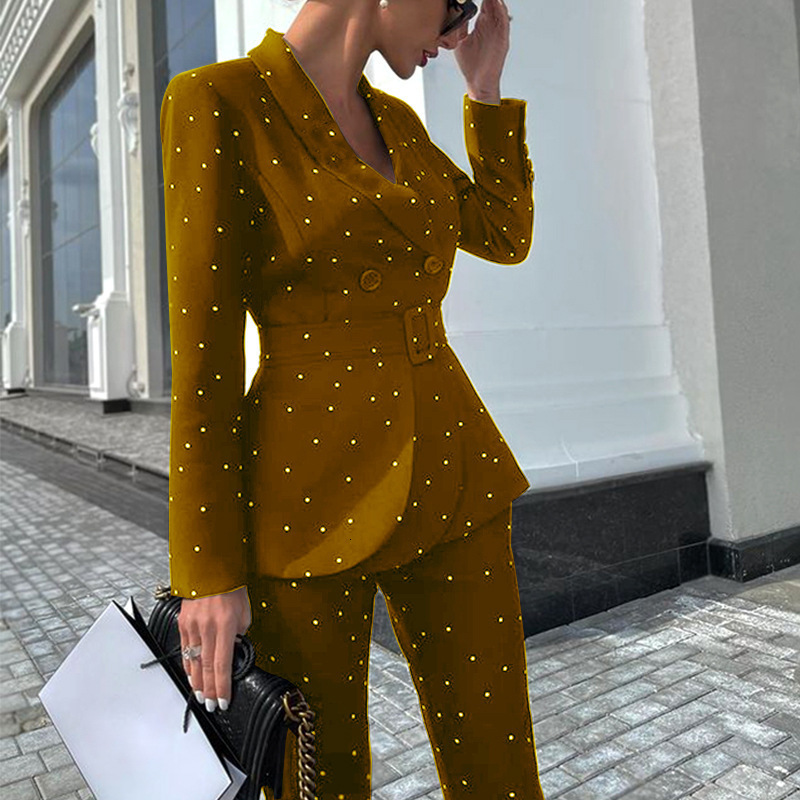 Womens Suits Blazers Office Ladies Pantsuit Polka Dots Business Classic Doublebreasted Buttons Nine Blazer Pants Set Two Piece Formal 230302