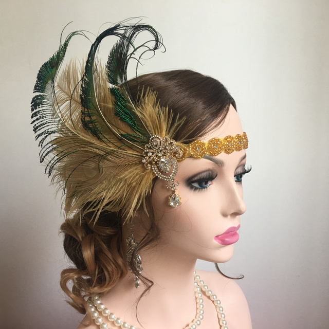 Headbands Women Vintage Feather Headband White Metal Chain 1920s Vintage Gatsby Party Headpiece For Party Carnival Accessories 230302