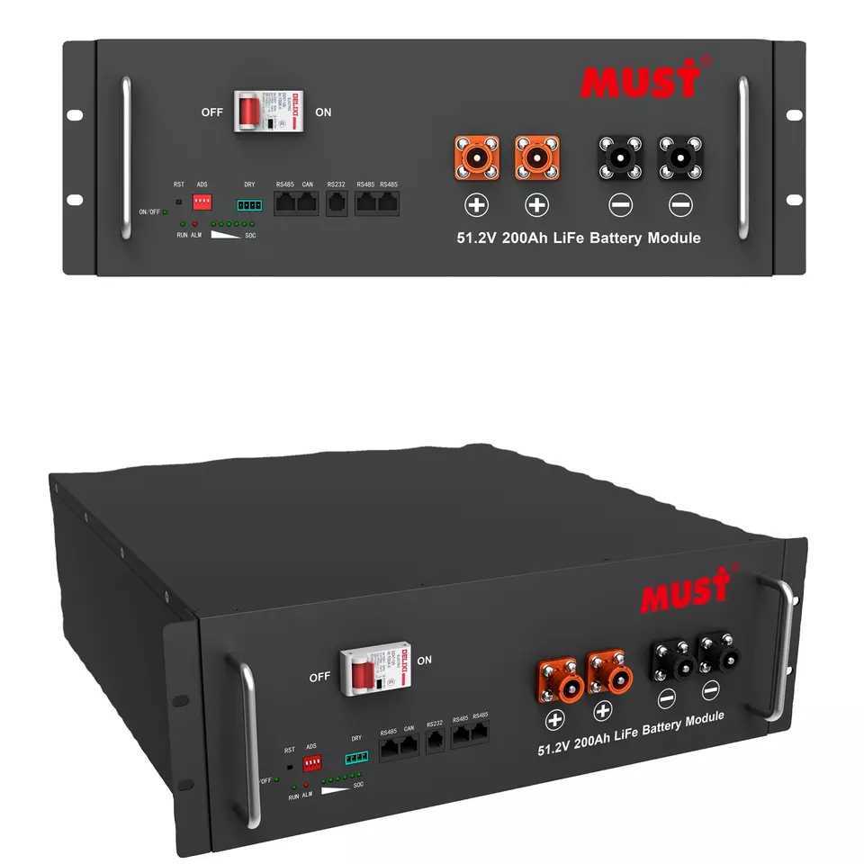 MUST 51.2V 200Ah Wall Rack Mounted Lithium Iron Phosphate Solar Rechargeable Built-in BMS Battery Lifepo4 48v 100ah