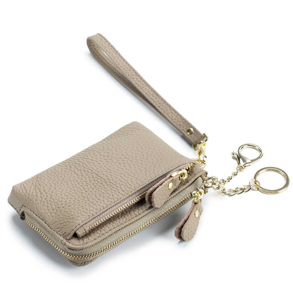 Wallets Women Coin Purse Full Grain Cowhide Genuine Leather Large Capacity Removable Wristband Change Purse 2022 Versatile Handy WalletL230303