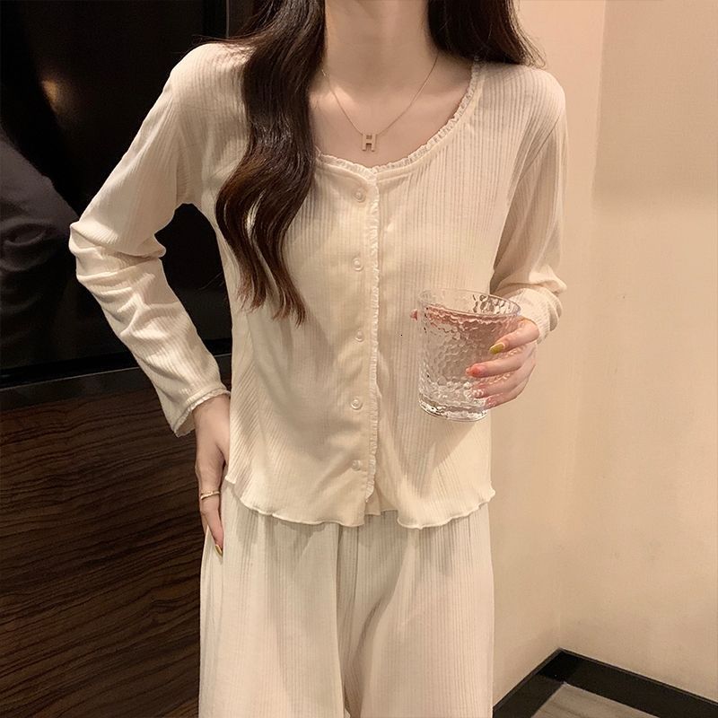 Women's Sleepwear Pajama Sets Women Autumn Daily Sleepwear Home Soft Floral Ins Korean Fashion Sweet Girls Lovely Students O-neck Casual Simple 2