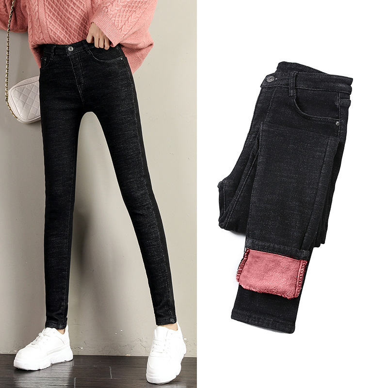 Women's Jeans Jeans Pencil Pants Female Denim Thick Winter Women's Pants Fashion Slim Fit Stretch High Waist Casual Velvet Ladies Pantalones
