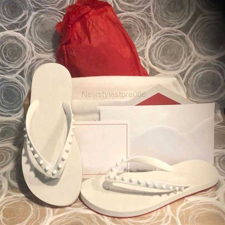 Summer Slippers Beach Flats flip flops black leather studded slippers slides sandals men women red solel spikes donnas spiked