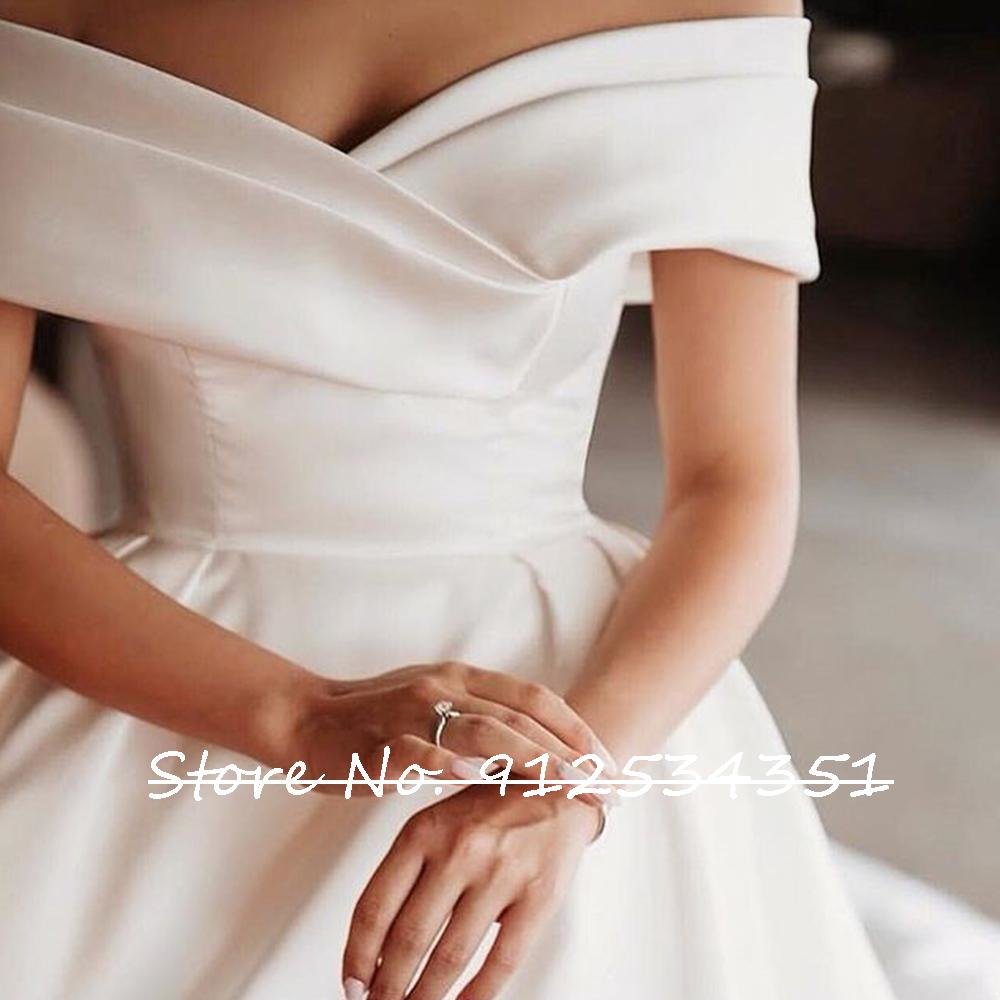 De Vestidos Novia Satin Ball Gown Wedding Dress Off The Shoulder Simple Robe Mariage V Neck Sukienka Na Custom Made