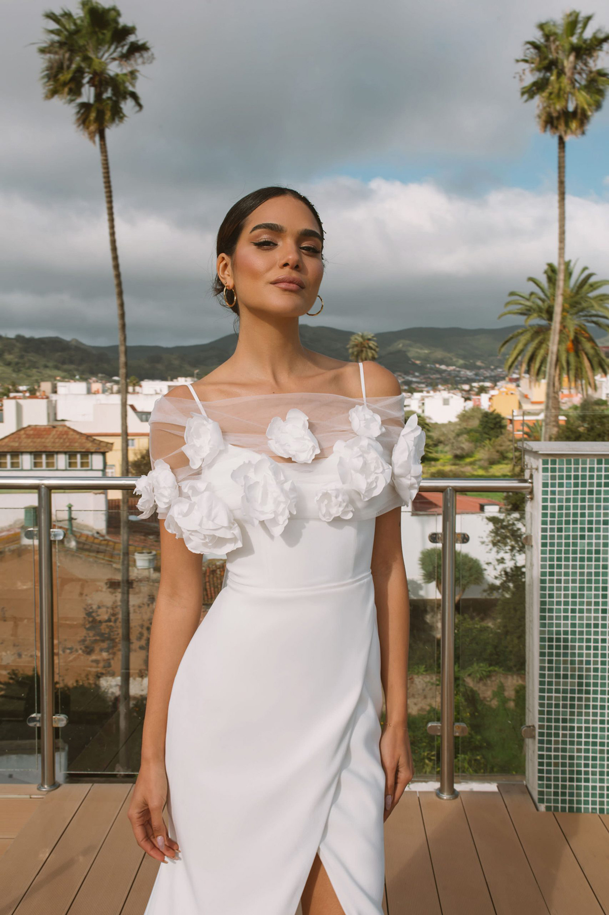 Glamorous Mermaid Wedding Dresses Art Deco-inspired Neck Square 2 Piece 3D Flower Ornament on Tulle Front Split Court Gown Custom Made Plus Size Vesti