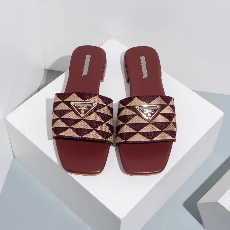 Embroidered Fabric Slides Slippers Black Beige Multicolor Embroidery Mules Womens Home Flip Flops Casual Sandals Summer Leather Flat Slide Rubber Sole