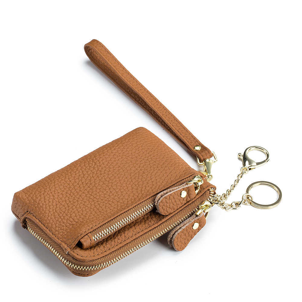 Wallets Women Coin Purse Full Grain Cowhide Genuine Leather Large Capacity Removable Wristband Change Purse 2022 Versatile Handy WalletL230303