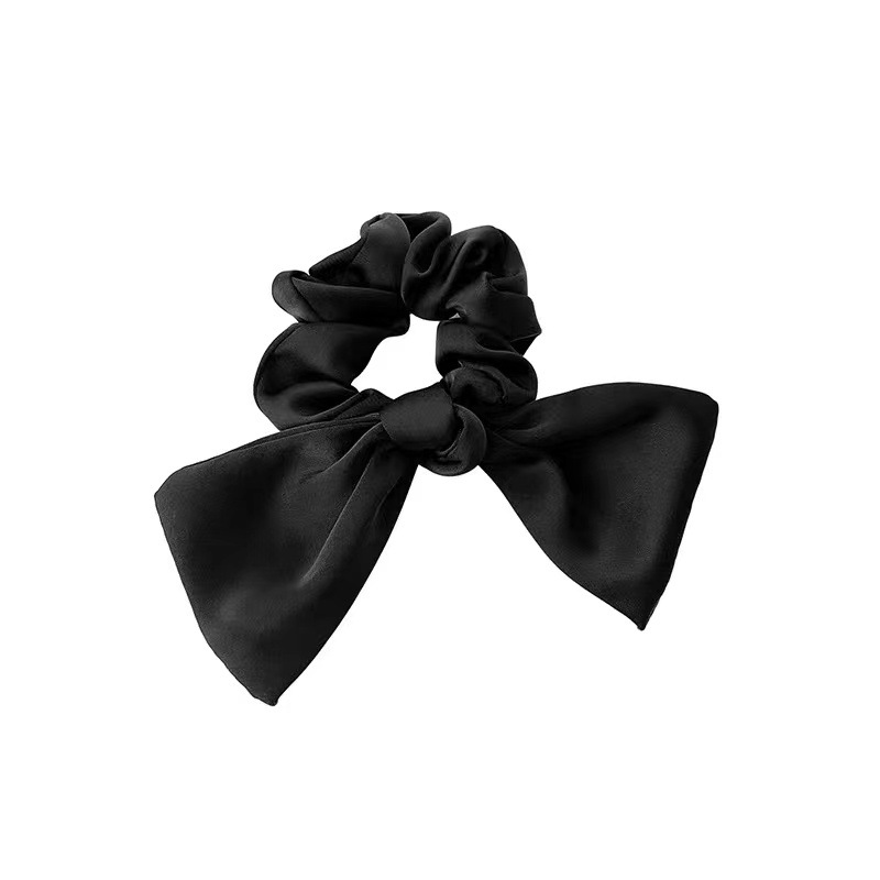 French satin bow hair loop high-grade leather band women's headband Korean simple ins ribbon hair rope headdress