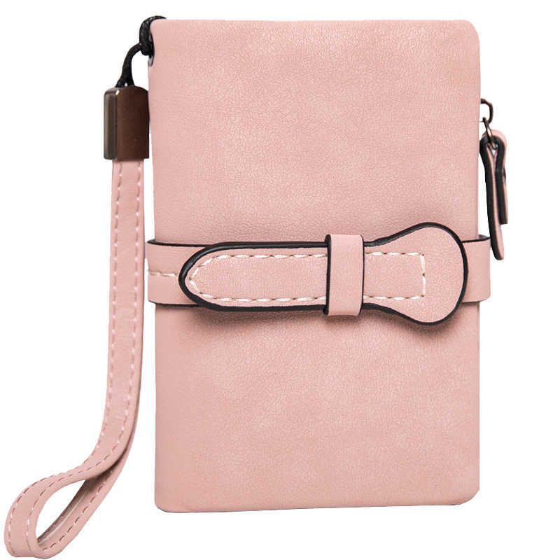 Wallets Multifunction Short Purse Fold Women Wallets Drawstring Nubuck Leather Zipper Wallet With Wrist strap Ladies Carteira FemininaL230303