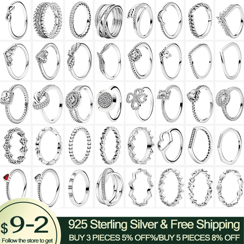 925 Silver Women Fit Pandora Ring Original Heart Crown Fashion Rings Flower Feather Beaded Heart Moon Pave Sparkling Pantaro Rings
925 Silver Women Fit Pandora Ring Original Heart Crown Fashion Rings Flower Feather Beaded Heart Moon Pave Sparkling Pantaro Rings