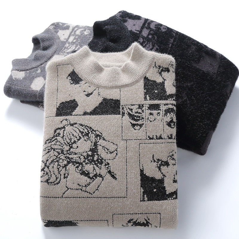 Men's Sweaters Sweater Men Anime Oversize Mens Jumper Long Sleeve Knit Pattern Harajuku Pullovers Male Clothes Gothic Clothing 230303