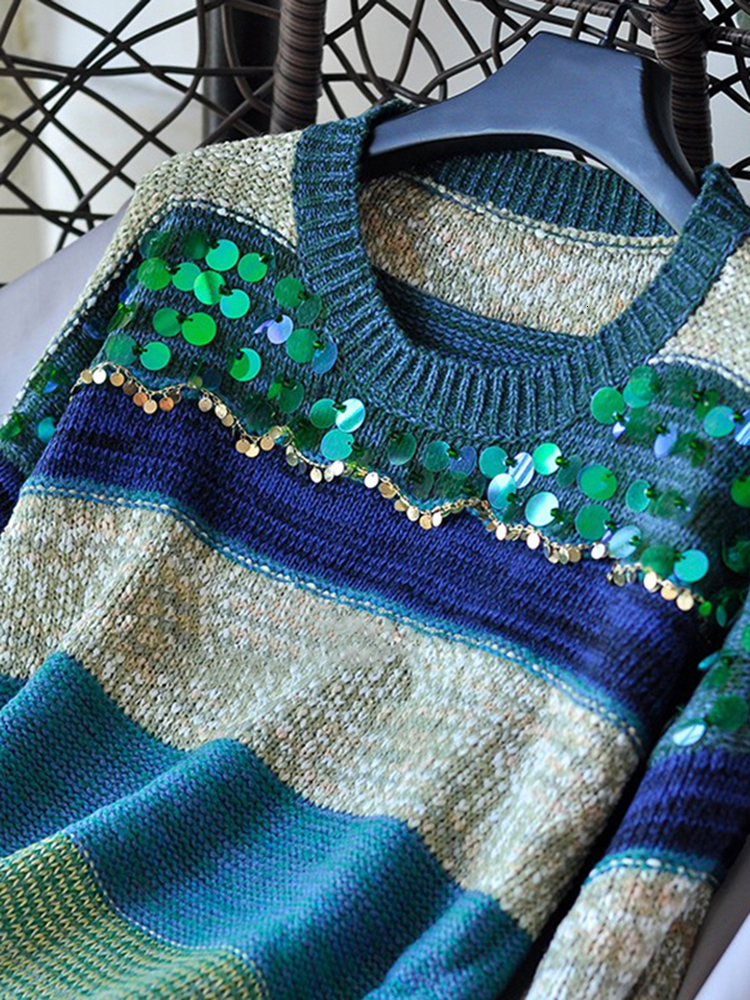 Women's Sweaters Spring Fall Arrival Women Vintage Beading Sequins Loose Knitted Oversized Sweaters Long Sleeve Ladies Pullovers C-084 230303