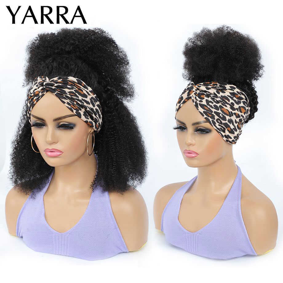 Synthetic Wigs Afro Kinky Curly Human Hair Headband Wig for Black Women 180% Density Glueless Brazilian Remy Full Machine Made Yarra 230227