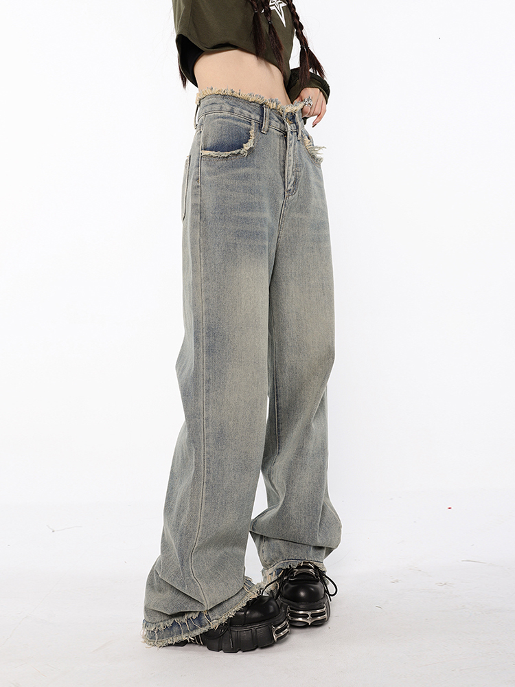 Women's Jeans Women Wide Leg Jeans Tassel Korean Raw Edge Streetwear Y2k Trousers Baggy Jeans High Waisted Vintage Denim Pants Feamle 230303