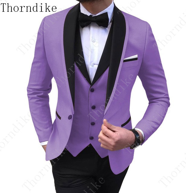 Men's Suits Blazers JacketVestPants Mens Wedding Suit Male Blazers Slim Fit Suits for Men Costume Business Formal Party Classic Gray/Blue/Purple 