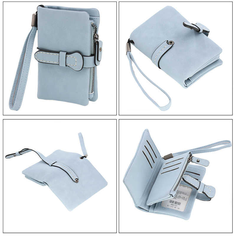Wallets Multifunction Short Purse Fold Women Wallets Drawstring Nubuck Leather Zipper Wallet With Wrist strap Ladies Carteira FemininaL230303