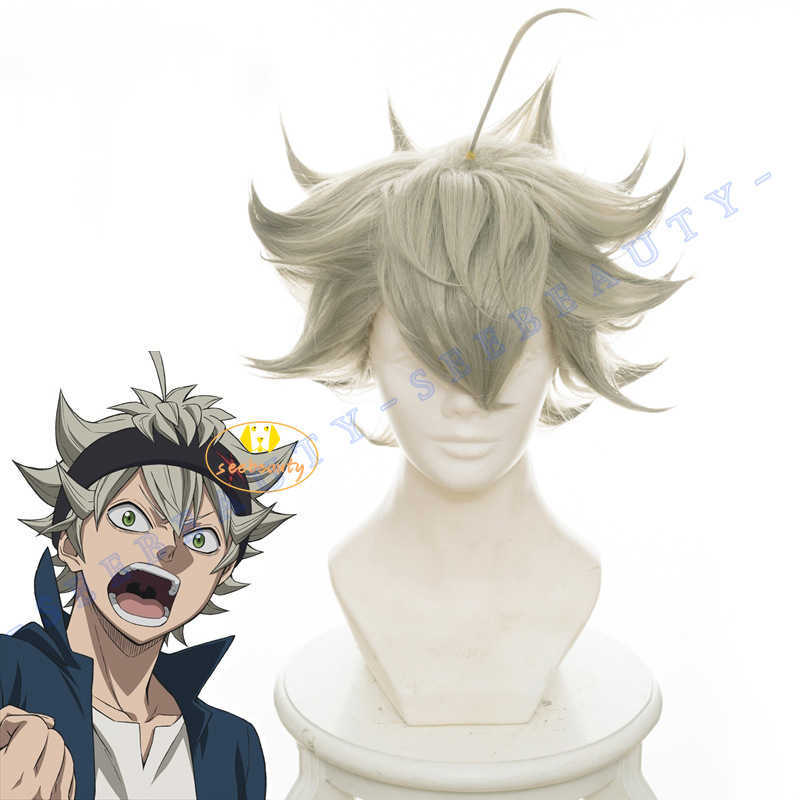 Anime Costumes Anime Black Clover Asta Cosplay Come Wig Five Leaf Clover Black Bull Cape Cloak White Top Blue Pants Noelle Finral Men Party Z0301