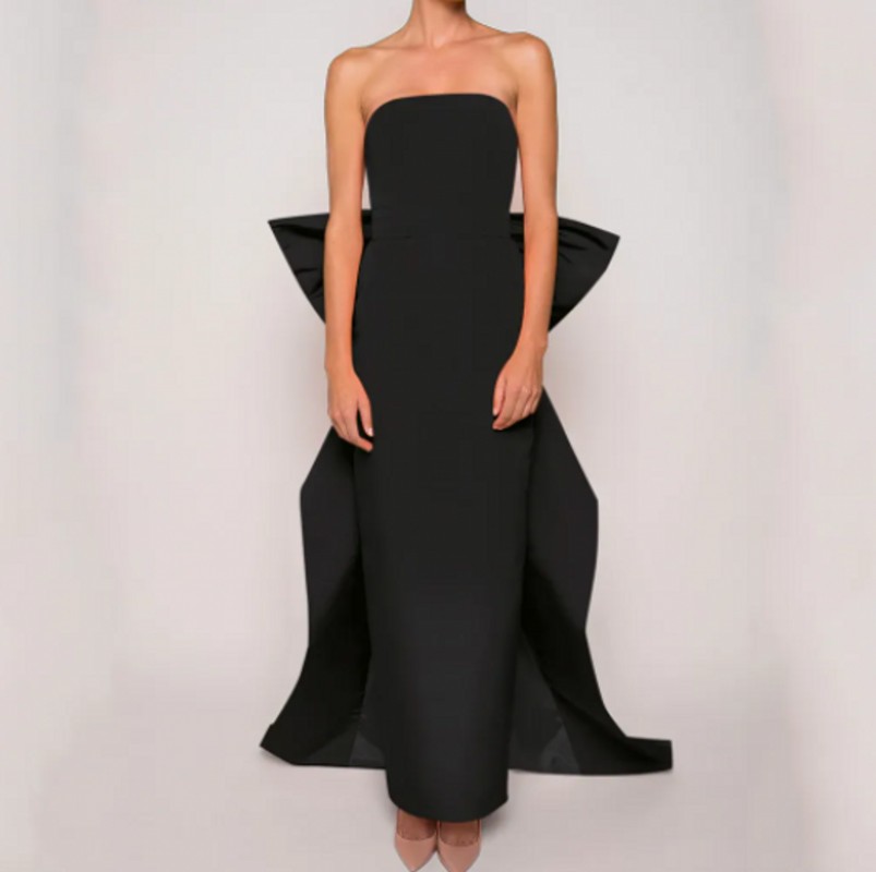 Simple Elegant Long Evening Dress Strapless Handmade Big Bow Long Formal Dress Women Classic Prom Pageant Gowns Robe De Soiree 2023