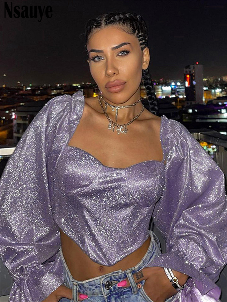 Womens Blouses Shirts Nsauye Sexy Long Puff Sleeve Women Bustier Corset Top Summer Night Club Fashion Mini Glitter Crop Tops Skinny Y2K T 230303, Purple
Womens Blouses Shirts Nsauye Sexy Long Puff Sleeve Women Bustier Corset Top Summer Night Club Fashion Mini Glitter Crop Tops Skinny Y2K T 230303, Purple