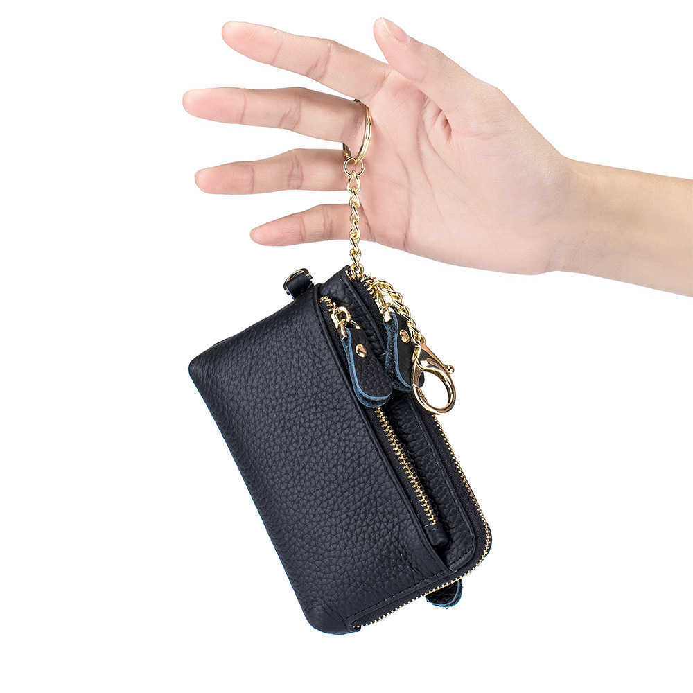 Wallets Women Coin Purse Full Grain Cowhide Genuine Leather Large Capacity Removable Wristband Change Purse 2022 Versatile Handy WalletL230303