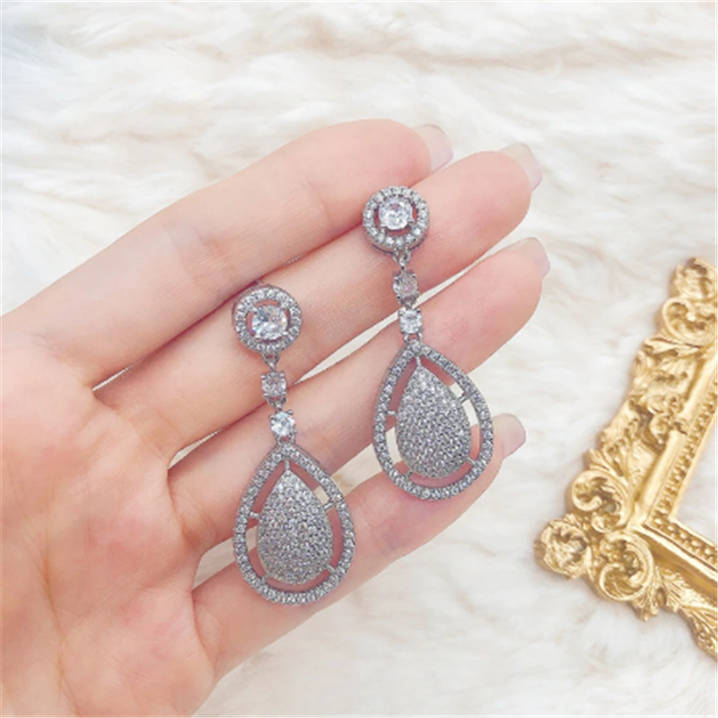 Vintage Stud Water Drop Diamond Dangle Earring 925 sterling silver Wedding Drop Earrings for Women Bridal Promise Engagement Jewelry