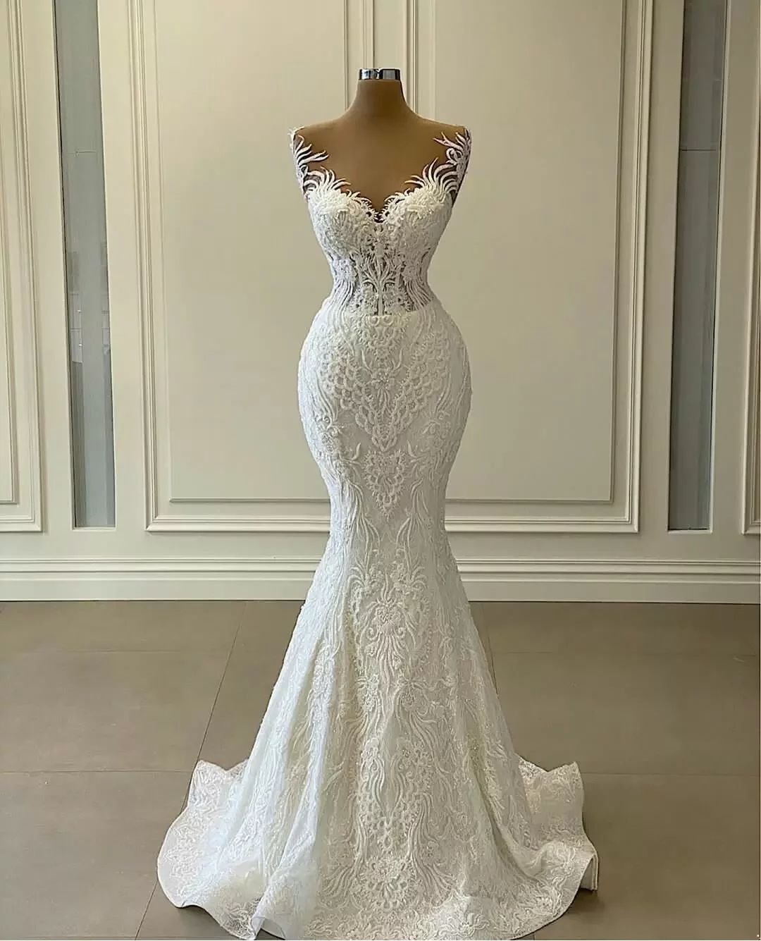 White Mermaid Wedding Dresses With Detachable Train Ruffles Lace Appliqued Bridal Gowns Plus Size Vestidos De Novia Custom Made 1115