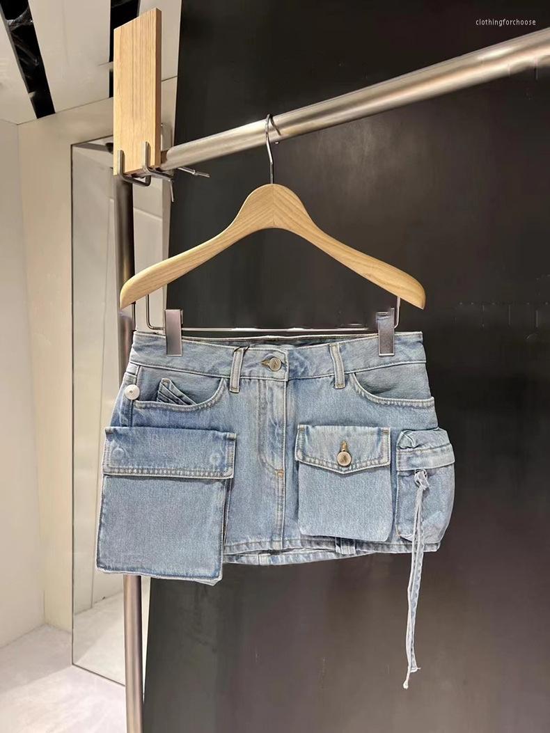 Skirts Spring And Summer 2023 Fashion Miniskirt Multi-pocket Design Work Clothes Denim Skirt