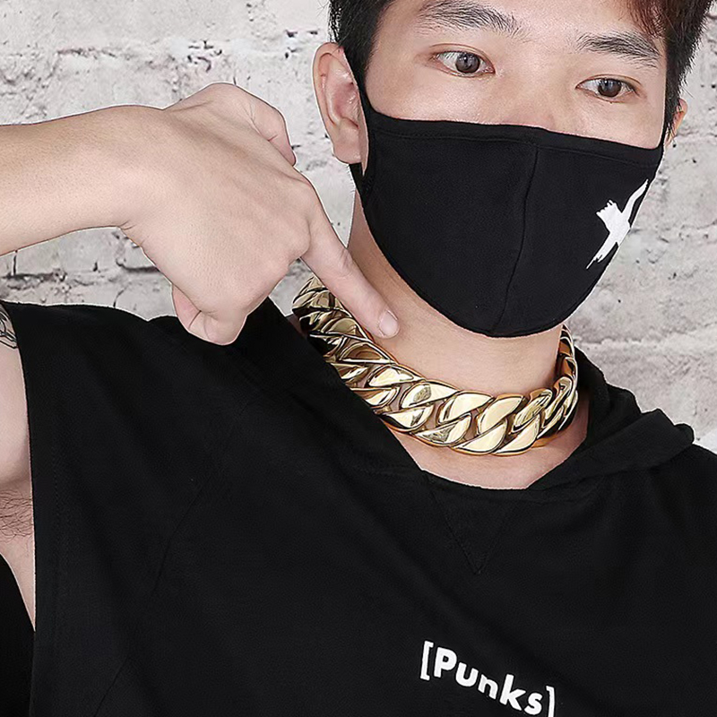 31mm Huge Stainless Steel Curb Cuban Chain Necklace Men Women Hiphop Heavy Gold Tone Flat Round Punk Rock Titanium steel Bike Biker Necklace Bracelet 