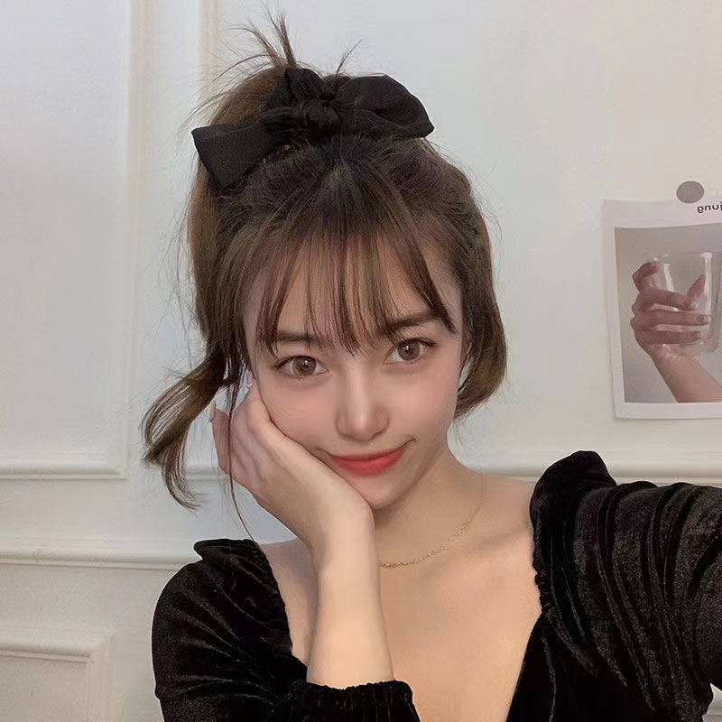 French satin bow hair loop high-grade leather band women's headband Korean simple ins ribbon hair rope headdress