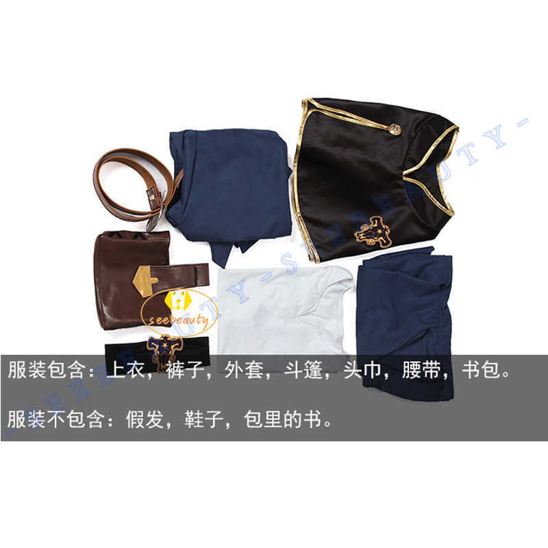 Anime Costumes Anime Black Clover Asta Cosplay Come Wig Five Leaf Clover Black Bull Cape Cloak White Top Blue Pants Noelle Finral Men Party Z0301