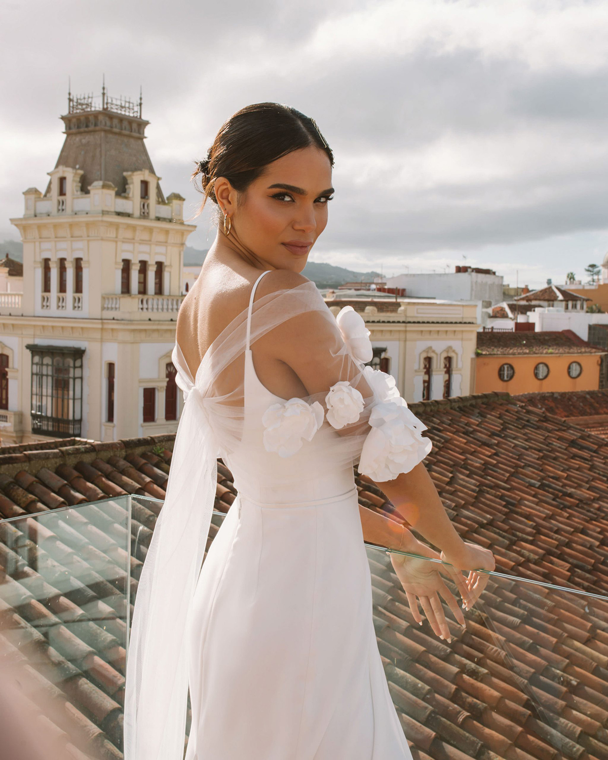 Glamorous Mermaid Wedding Dresses Art Deco-inspired Neck Square 2 Piece 3D Flower Ornament on Tulle Front Split Court Gown Custom Made Plus Size Vesti