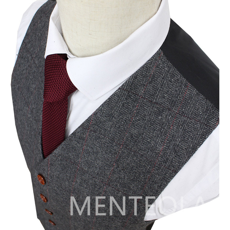 Men's Suits Blazers Grey Tweed Wool Men Suits for Winter 3 Piece Formal Wedding Groom Tuxedo Male Business Fashion Costume Jacket Vest with Pants