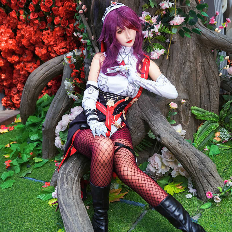 Anime Costumes Genshin Impact Rosaria Cosplay Come Sexy Unisex Game Role Playing Clothing Full Sets Red Wig Shoes Nun Uniform Rosalia Dress Z0301