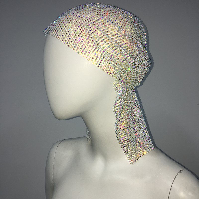 Bandanas Durag Fashion Women Bandana Hair Band Crystal Fishnet Headscarf Hip Hop Turban Hat Streetwear Muslim Scarf Accessories 230302