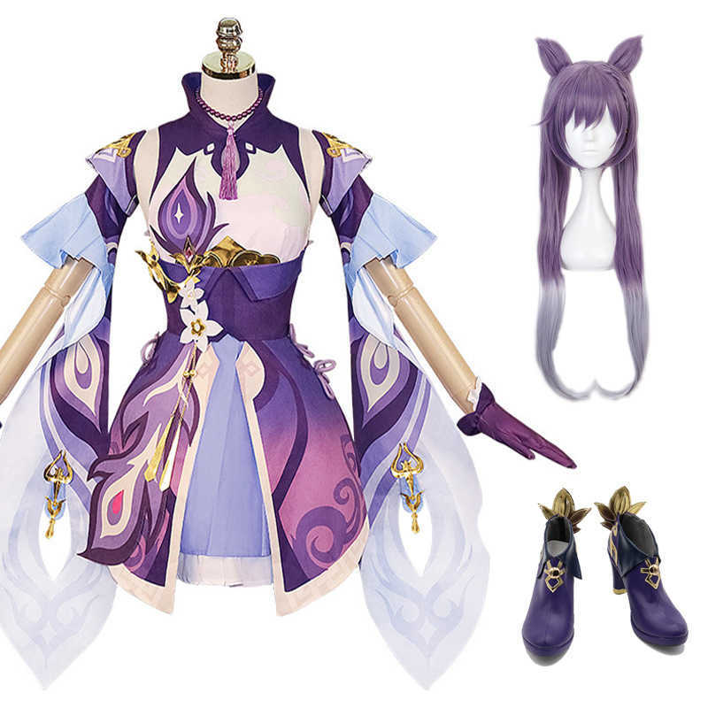Anime Costumes Game Genshin Impact KeQing Cosplay Comes Halloween Come for Women Vestido Genshin Cosplay Anime Figure Dress Suit Wig Z0301